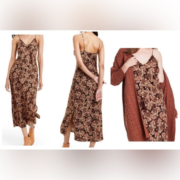 NILI LOTAN Target Brown Paisley Print Slip Dress with Side Slits Size M - Picture 1 of 9